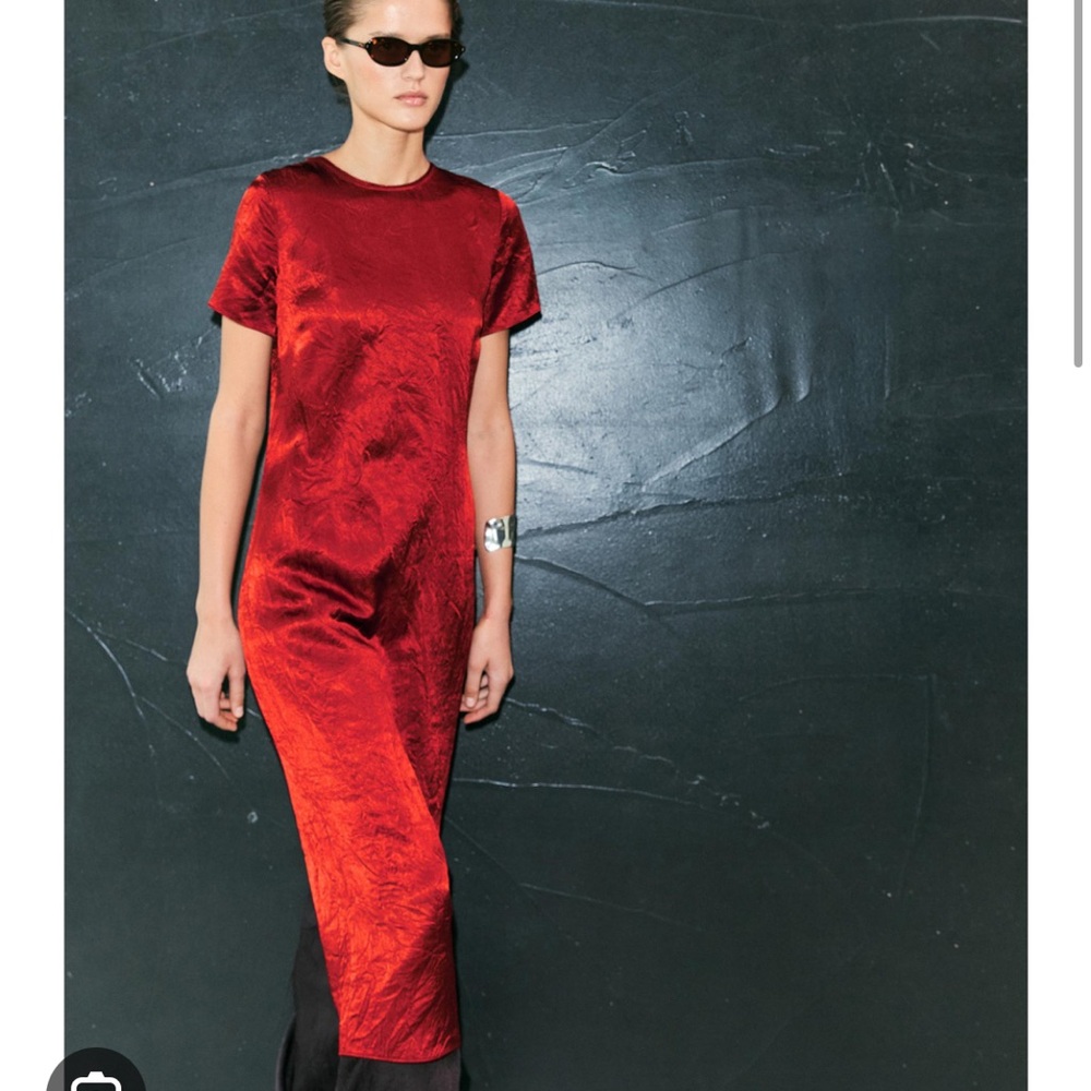 Massimo Dutti NWT red short sleeve midi dress 6691/595